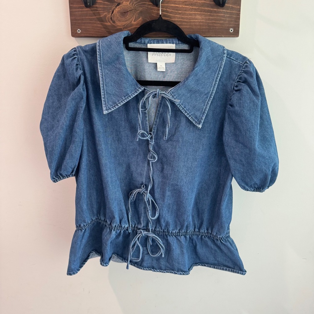 Anthropologie Mare Mare Puff Sleeve Denim Peplum Top XL